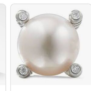 Cable Pearl Stud Earrings in Sterling Silver with Diamonds